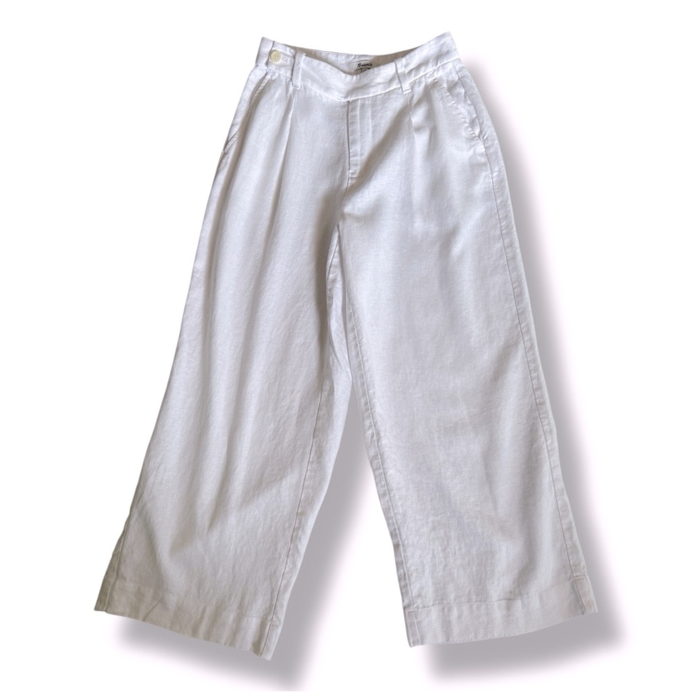 Madewell Harlow White Linen Wide-Leg Pants